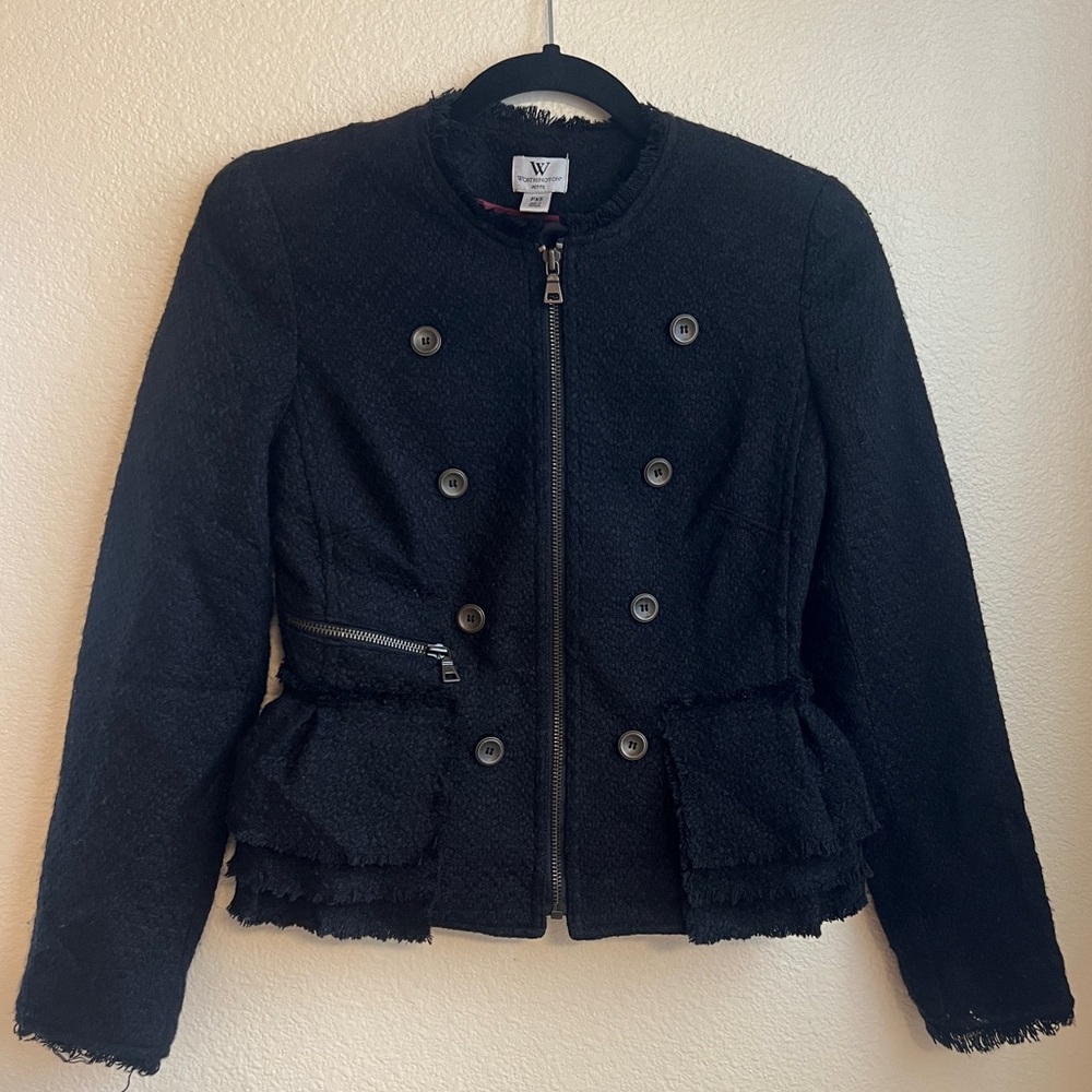 ♠️🎩WORTHINGTON BLACK TEXTURED TWEED SLIMMING CROPPED COAT🎩♠️
